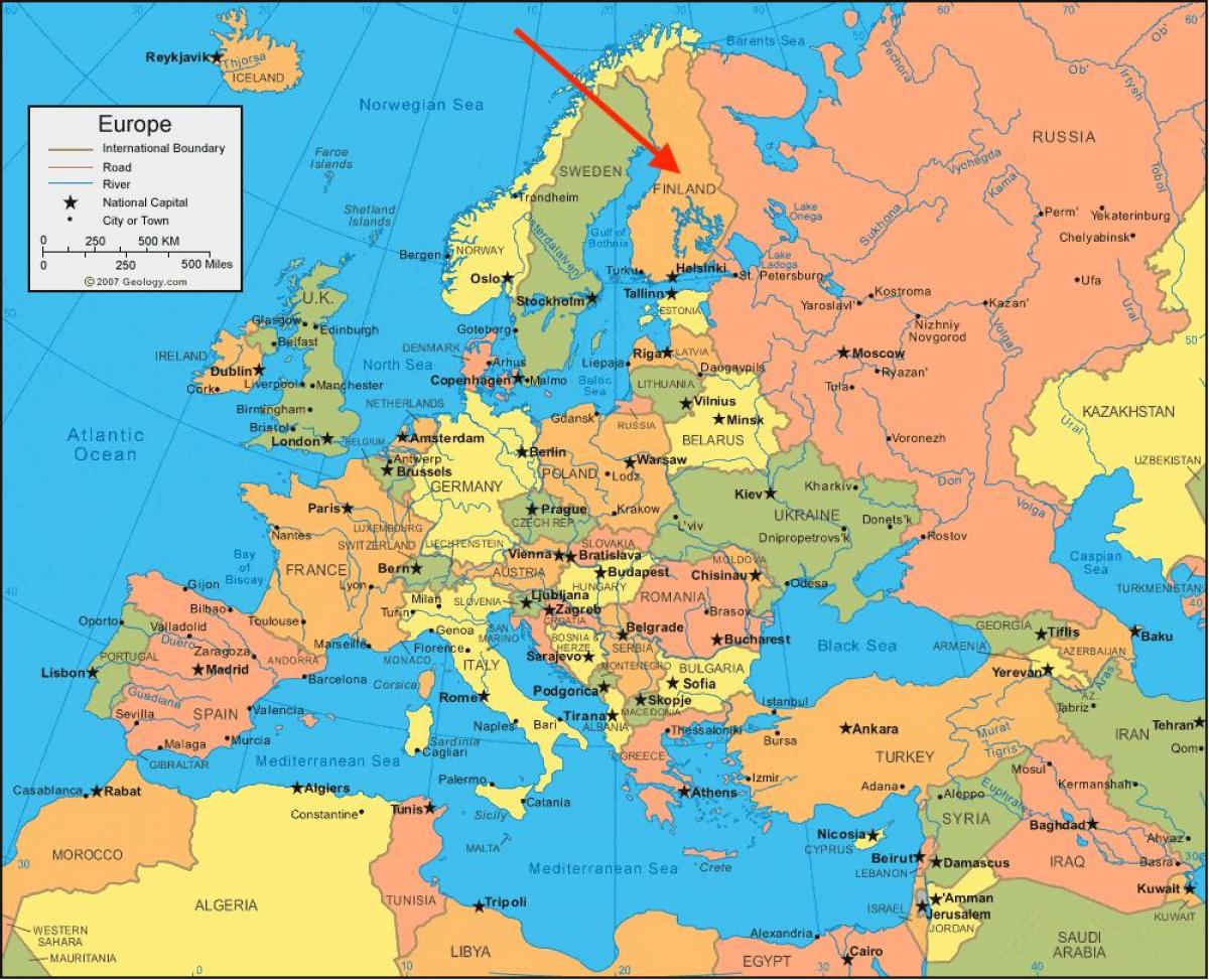 Posizione della Finlandia sulla mappa dell'Europa settentrionale