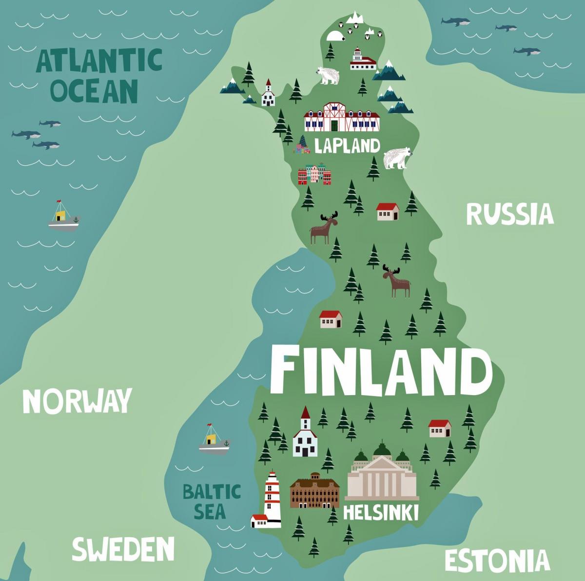 Mappa delle attrazioni turistiche della Finlandia